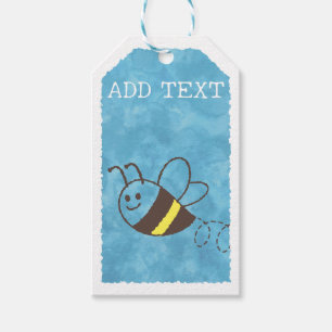 Étiquettes-cadeau Cute Little Bee Flying Blue Aquarelle Baby shower