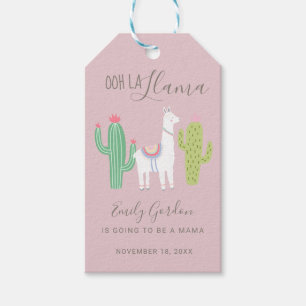 Étiquettes-cadeau Cute Llama Baby shower Succulente fille rose