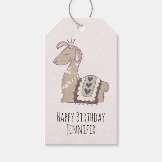 Étiquettes-cadeau Cute Llama Princess portant un anniversaire de la (Devant)