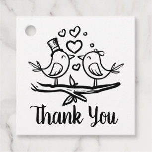 Étiquettes Cadeau Cute Lovebirds noir blanc Mariage Merci