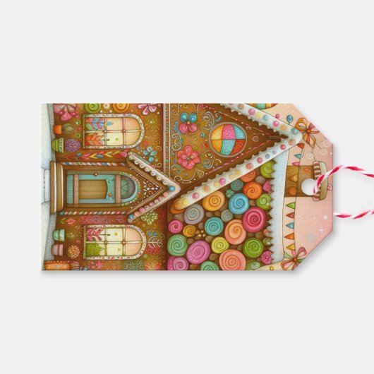 Étiquettes-cadeau Cute, maison de pain d'épices (Devant (Horizontal))