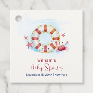 Étiquettes Cadeau Cute moderne Crabe Nautique Baby shower d'étoiles
