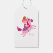 Étiquettes-cadeau Cute Orange Haired Girl équitation sur une licorne (Dos)