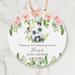 Étiquettes Cadeau Cute Panda Rose Floral Bamboo Baby shower Annivers