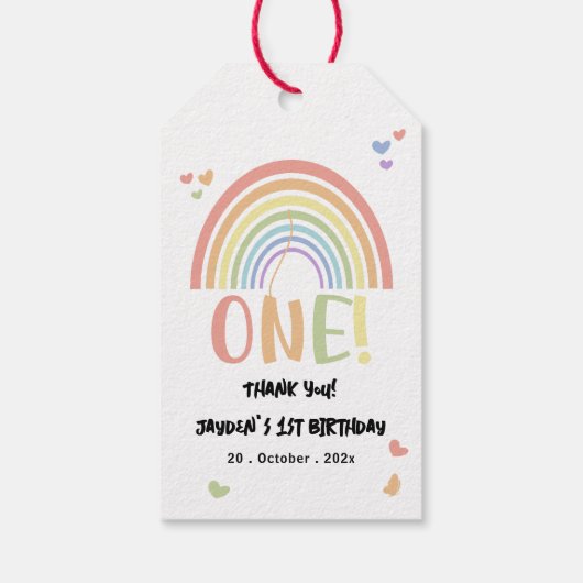 Étiquettes-cadeau Cute Pastel Arc-en-ciel 1er anniversaire (Dos)