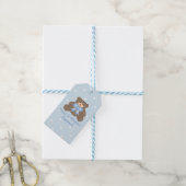 Étiquettes-cadeau Cute Pastel Blue Ribbon Teddy Bear Boy Anniversair (Avec de laficelle)