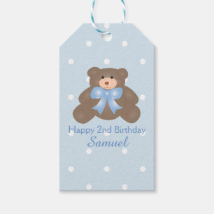 Étiquettes-cadeau Cute Pastel Blue Ribbon Teddy Bear Boy Anniversair
