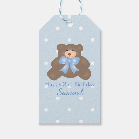 Étiquettes-cadeau Cute Pastel Blue Ribbon Teddy Bear Boy Anniversair (Devant)