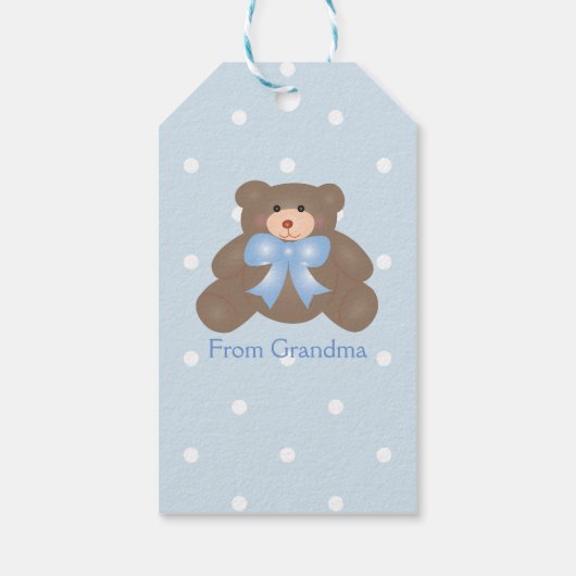 Étiquettes-cadeau Cute Pastel Blue Ribbon Teddy Bear Boy Anniversair (Dos)