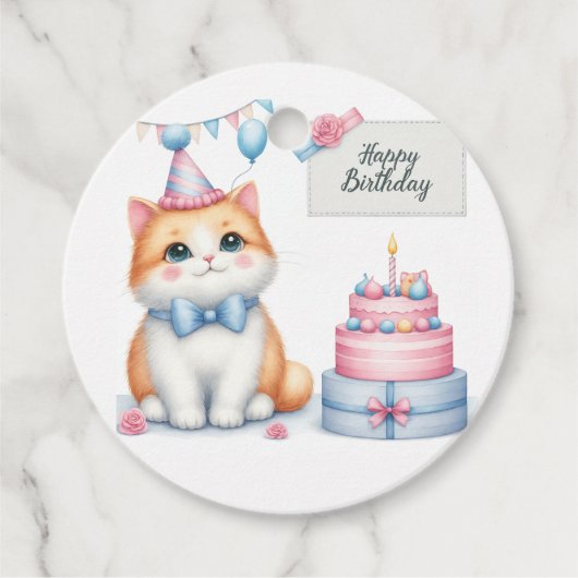 Étiquettes Cadeau Cute Pastel Kitten Gâteau d'anniversaire - Anniver (Devant)