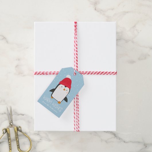 Étiquettes-cadeau Cute Penguin Chaleureux Vacances (Avec de la ficelle)
