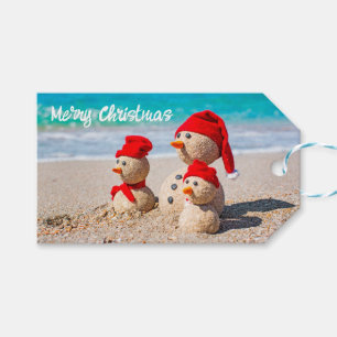 Étiquettes-cadeau Cute Père Noël Sand Snowmen