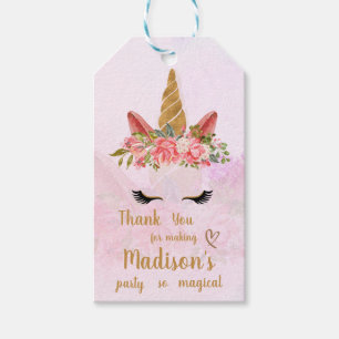 Étiquettes-cadeau Cute Pink Pastel Floral Unicorn Anniversaire