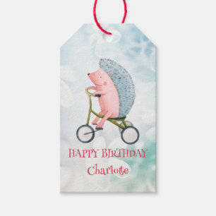 Étiquettes-cadeau Cute porcupine bike Safari jungle Anniversaire