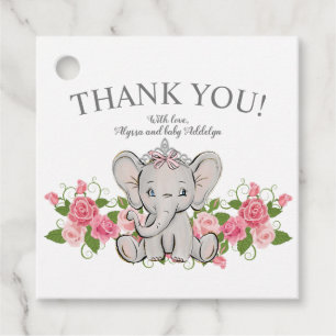 Étiquettes Cadeau Cute Princess Elephant Baby Girl Douche Merci