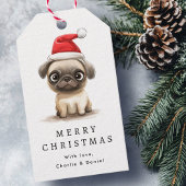 Étiquettes-cadeau Cute pug in Santa hat illustration Merry Christmas