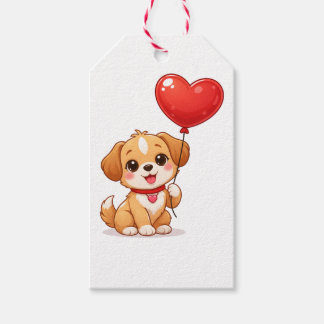 Étiquettes-cadeau Cute Puppy Heart Balloon Valentines Design
