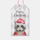 Étiquettes-cadeau Cute Raccoon à Santa Hat Noël (Devant)