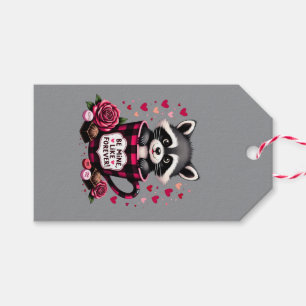 Étiquettes-cadeau Cute Raccoon Valentine Buffalo Plaid