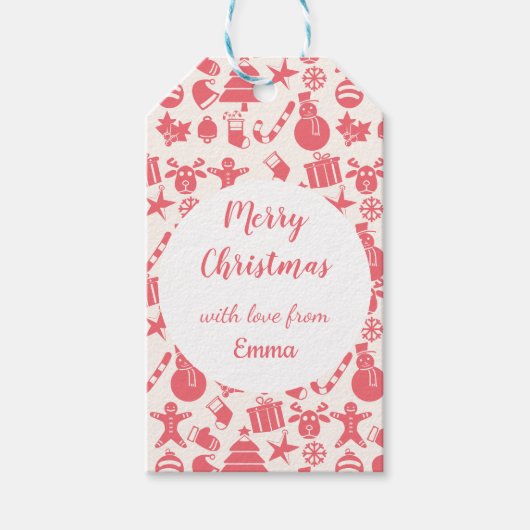 Étiquettes-cadeau Cute Red Christmas Pattern -  Festive & Fun  (Devant)
