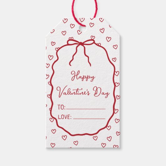 Étiquettes-cadeau Cute Red Hearts & Bow Custom Valentine's Day (Devant)