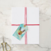 Étiquettes-cadeau Cute Reindeer | Pastel Green Gradient & Gold (Avec de la ficelle)