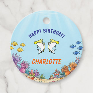 Étiquettes Cadeau Cute Requin Marteau Jaune Enfants Anniversaire