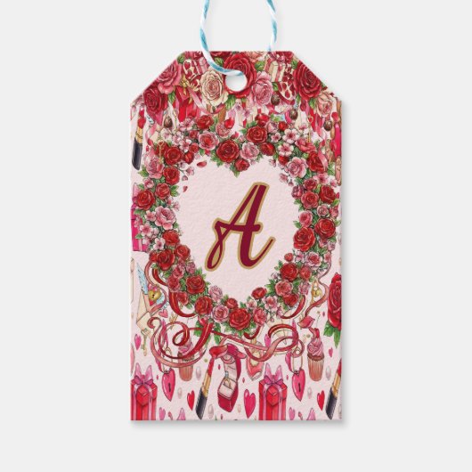 Étiquettes-cadeau Cute Romantic Red & Pink Watercolor Love Pattern (Devant)