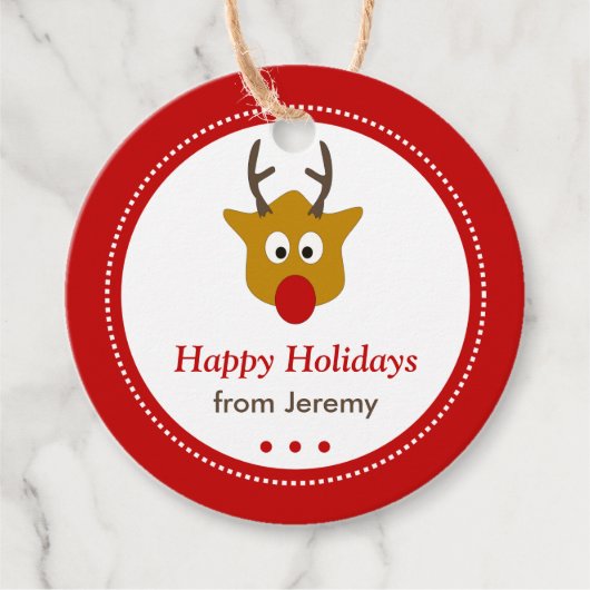 Étiquettes Cadeau Cute Rudolph les Reindeer Fêtes de Noël rouges (Devant)