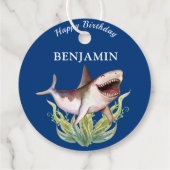 Étiquettes Cadeau Cute Shark Boys Blue Birthday Party (Dos)