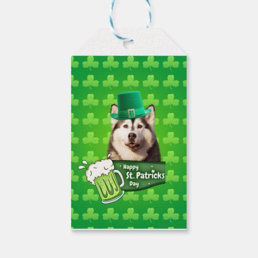 Étiquettes-cadeau Cute Siberian Husky Chien Casquette St. Patrick's (Dos)