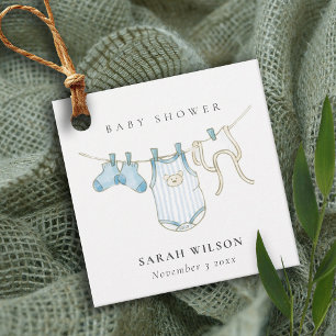 Étiquettes Cadeau Cute Simple Baby Clothesline Baby shower Garçon bl