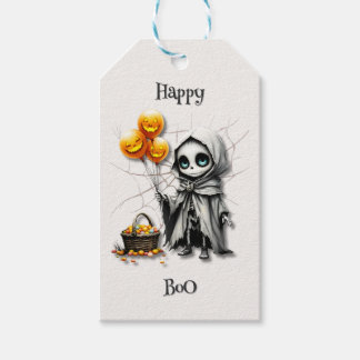 Étiquettes-cadeau Cute Skeleton Girl with Pumpkin Balloons 