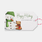 Étiquettes-cadeau Cute Snowman Happy Holidays (Devant (Horizontal))