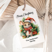 Étiquettes-cadeau Cute Souris Rouge Santa Chapeau Noël Nom de Noël