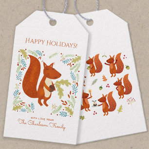 Étiquettes-cadeau Cute Squirrel Joyeux Vacances Personnalisées