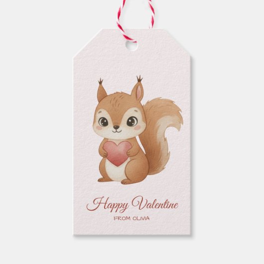 Étiquettes-cadeau Cute Squirrel with Heart Valentine's Day (Devant)