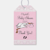 Étiquettes-cadeau Cute Stork Baby shower rose Favoris (Devant)