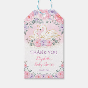 Étiquettes-cadeau Cute Swan Princess Rose violet Baby shower Floral