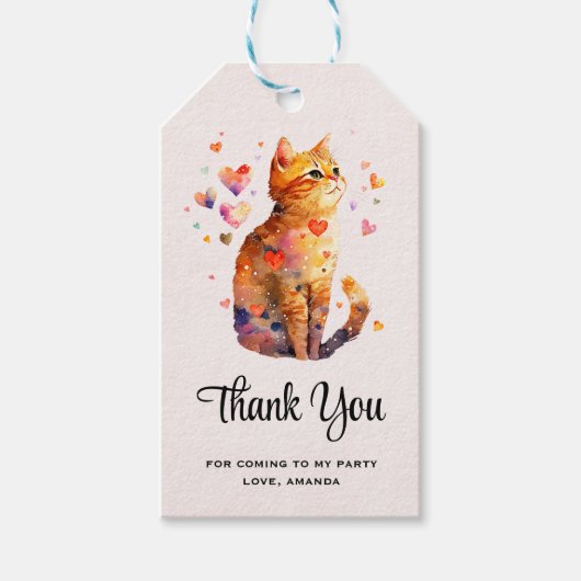 Étiquettes-cadeau Cute Tabby Chat avec Coeur Merci (Devant)