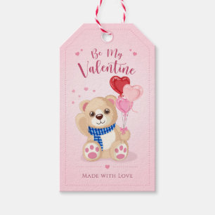 Étiquettes-cadeau Cute Teddy Bear Ballons en forme de coeur rose Sai