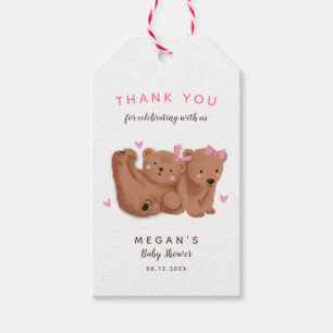 Étiquettes-cadeau Cute Twin Bears Girls Baby shower Merci