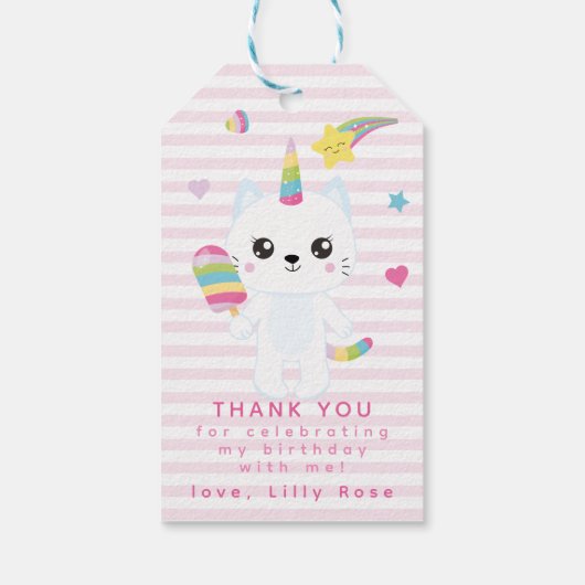 Étiquettes-cadeau Cute Unicorn Chat - Merci d'anniversaire pour enfa (Dos)