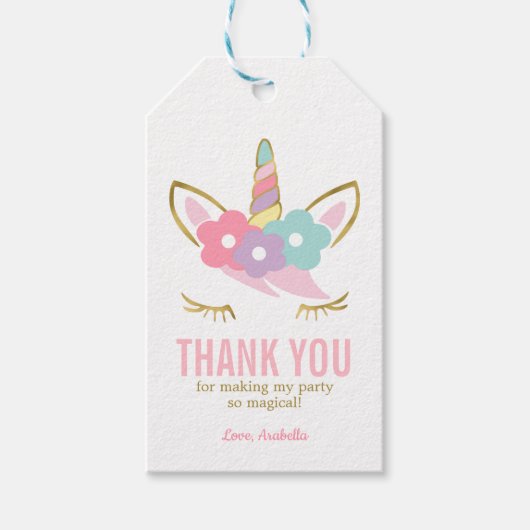 Étiquettes-cadeau Cute Unicorn Face Fille Anniversaire (Devant)