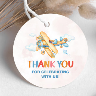 Étiquettes Cadeau Cute Vintage Retro Jaune Avion 1er Anniversaire