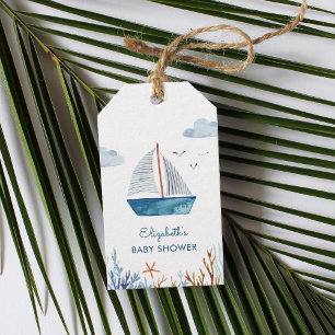 Étiquettes-cadeau Cute Watercolor Bateau Baby shower nautique