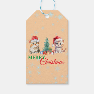 Étiquettes-cadeau Cute Watercolor chaton chaton Père Noël fête de No