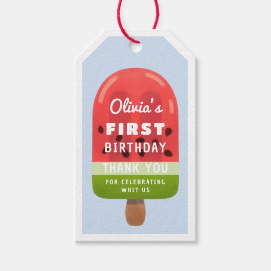 Étiquettes-cadeau Cute Watermelon Popsicle First Birthday Cadeaux Ta (Devant)