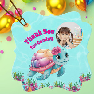 Étiquettes Cadeau Cute Whimsical Floral Tortue photo Anniversaire