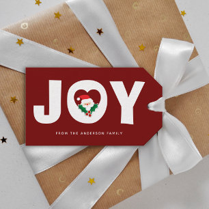 Étiquettes-cadeau Cute Whimsical Père Noël & Holly Berries Noël Joie